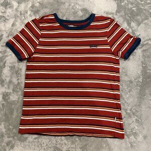 Vans Striped Ringer Tee Small Red Navy Yellow Y2K Skate Surf – Embroidered Logo